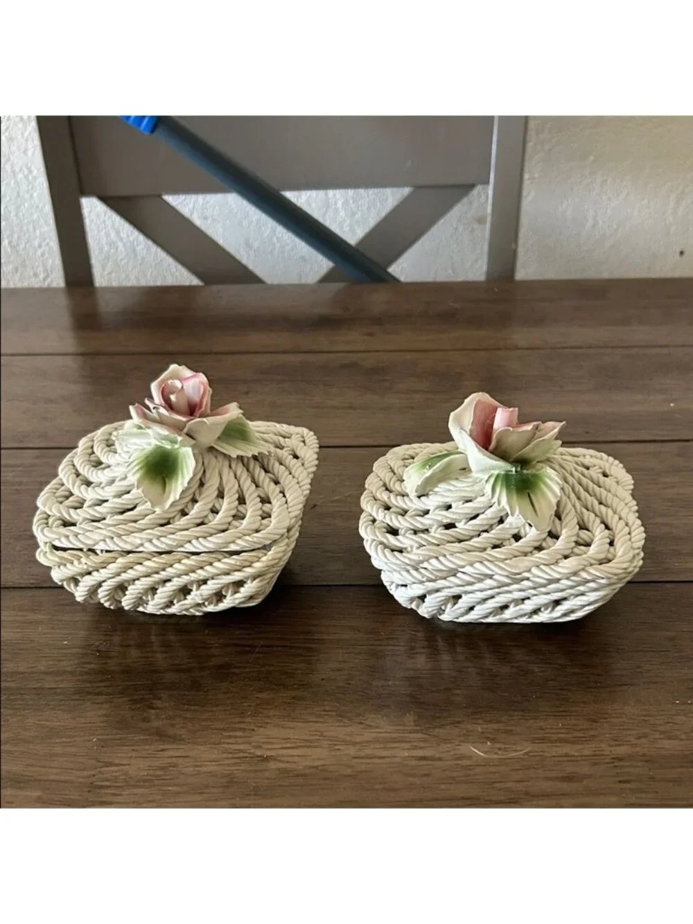 Vintage Fortunoff Italy Porcelain Flower Basket Trinket Boxes – Set of 2, Handcr